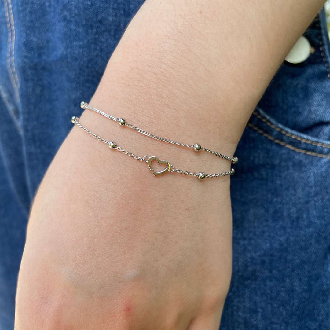 Angela Jewelry]Dainty Double Layer Love Heart Bracelet