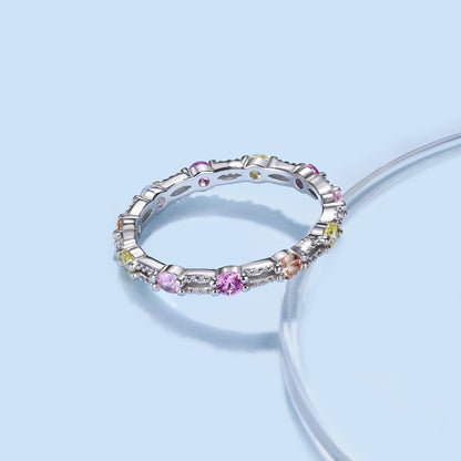 Angela Jewelry]Sparkling Colorful Round Cut Tennis Ring