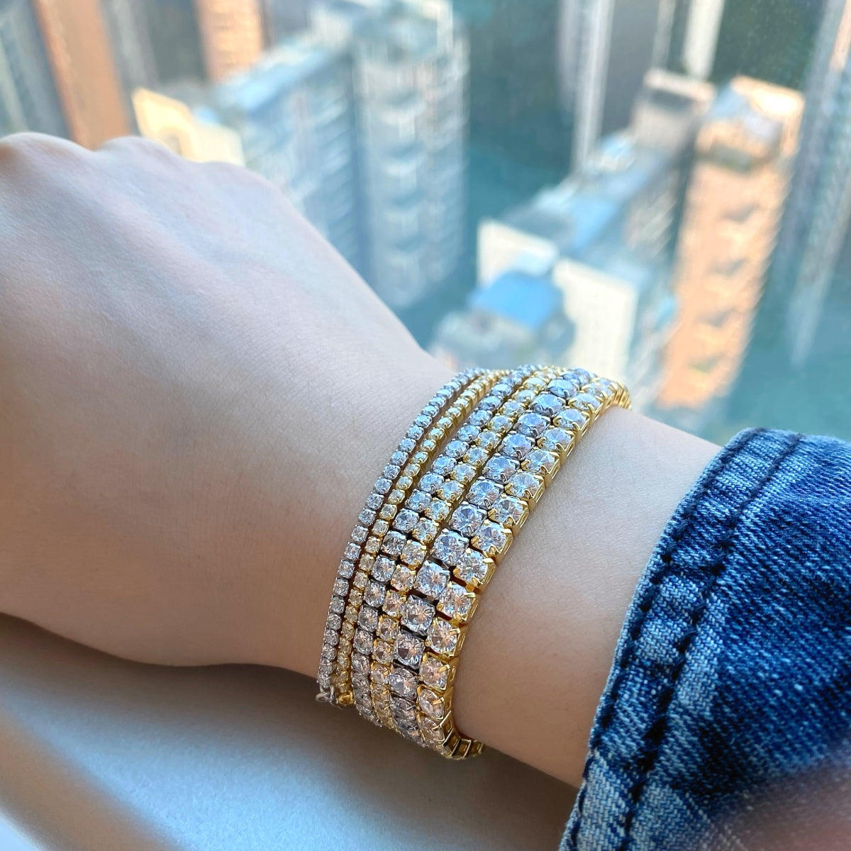 Angela Jewelry]Sparkling Radiant Princess Cut Tennis Bracelet