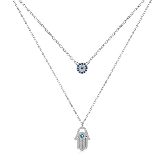 Angela Jewelry]Demon Eye Hamsa Palm Necklace