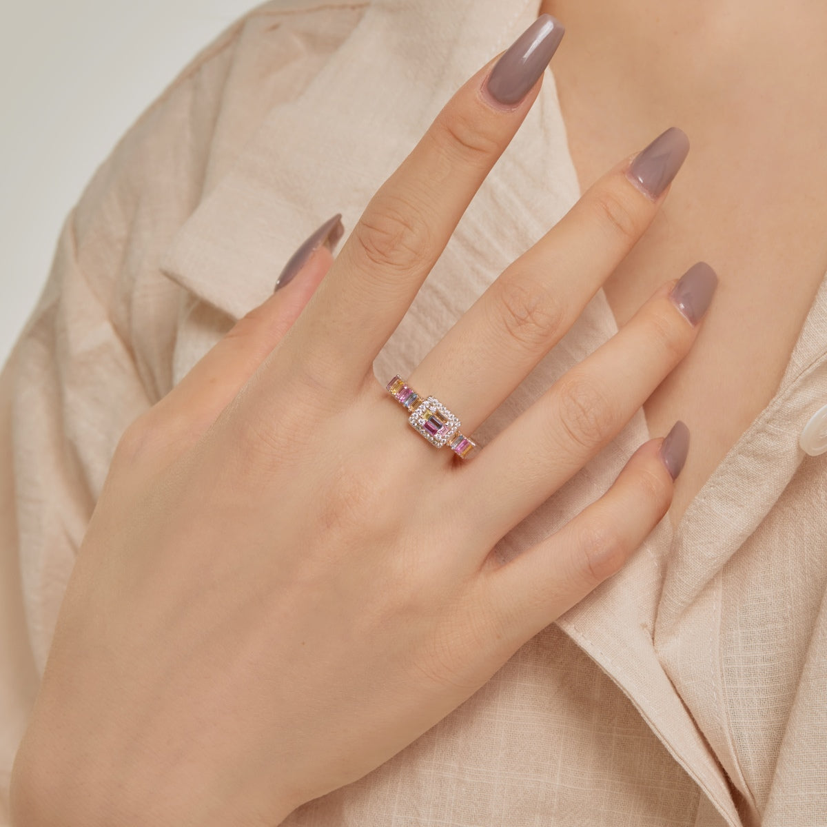 Angela Jewelry]Exquisite Colorful Radiant Cut Party Ring