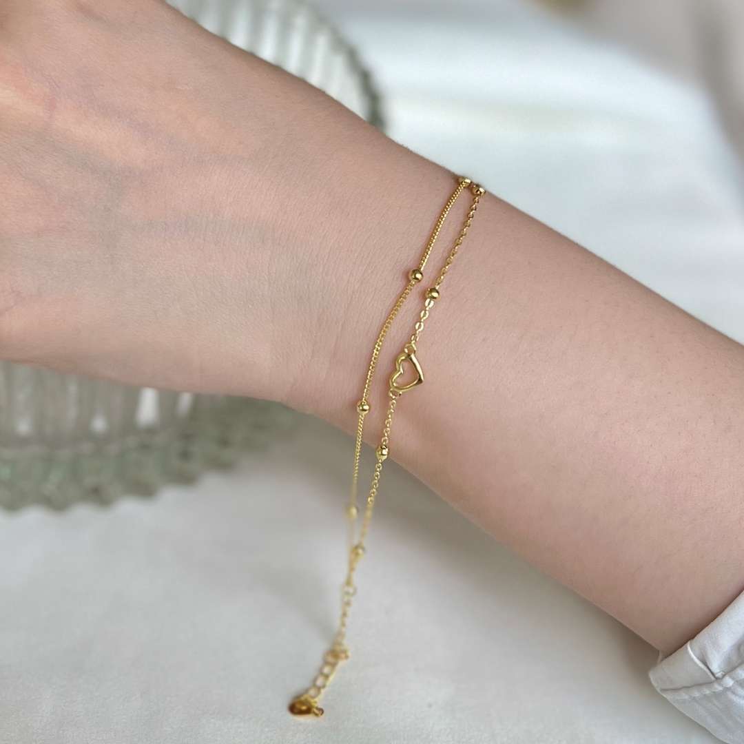 Angela Jewelry]Dainty Double Layer Love Heart Bracelet