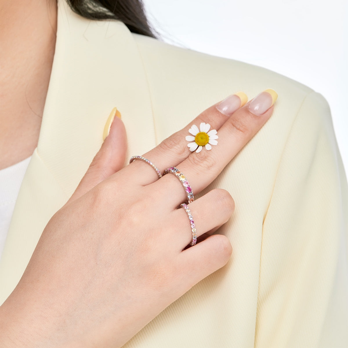 Angela Jewelry]Ornate Colorful Round Cut Tennis Ring