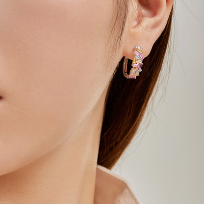 Angela Jewelry]Dazzling Colorful Emerald Cut Daily Earrings