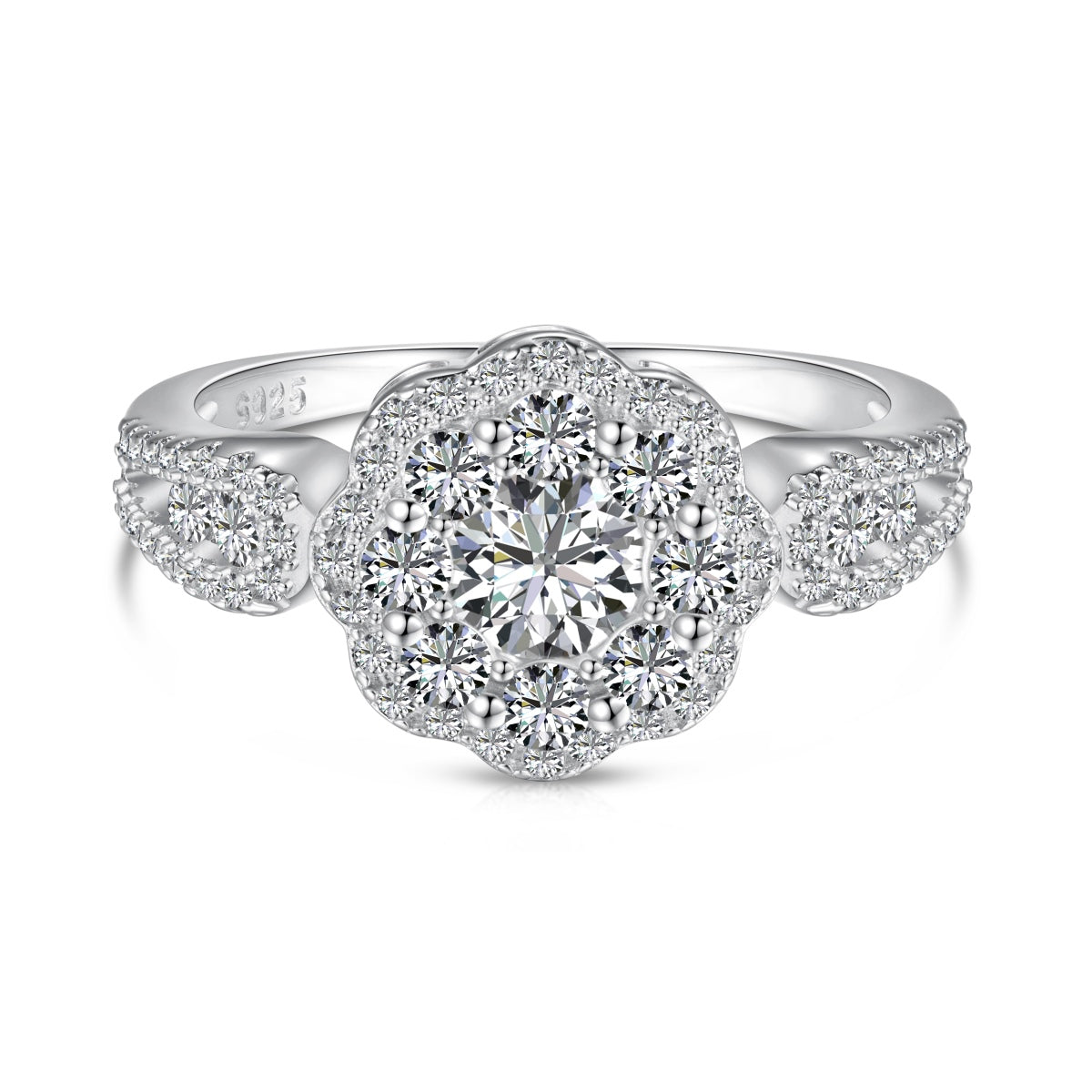 Angela Jewelry]Delicate Colorful Round Cut Flower Shape Wedding Ring