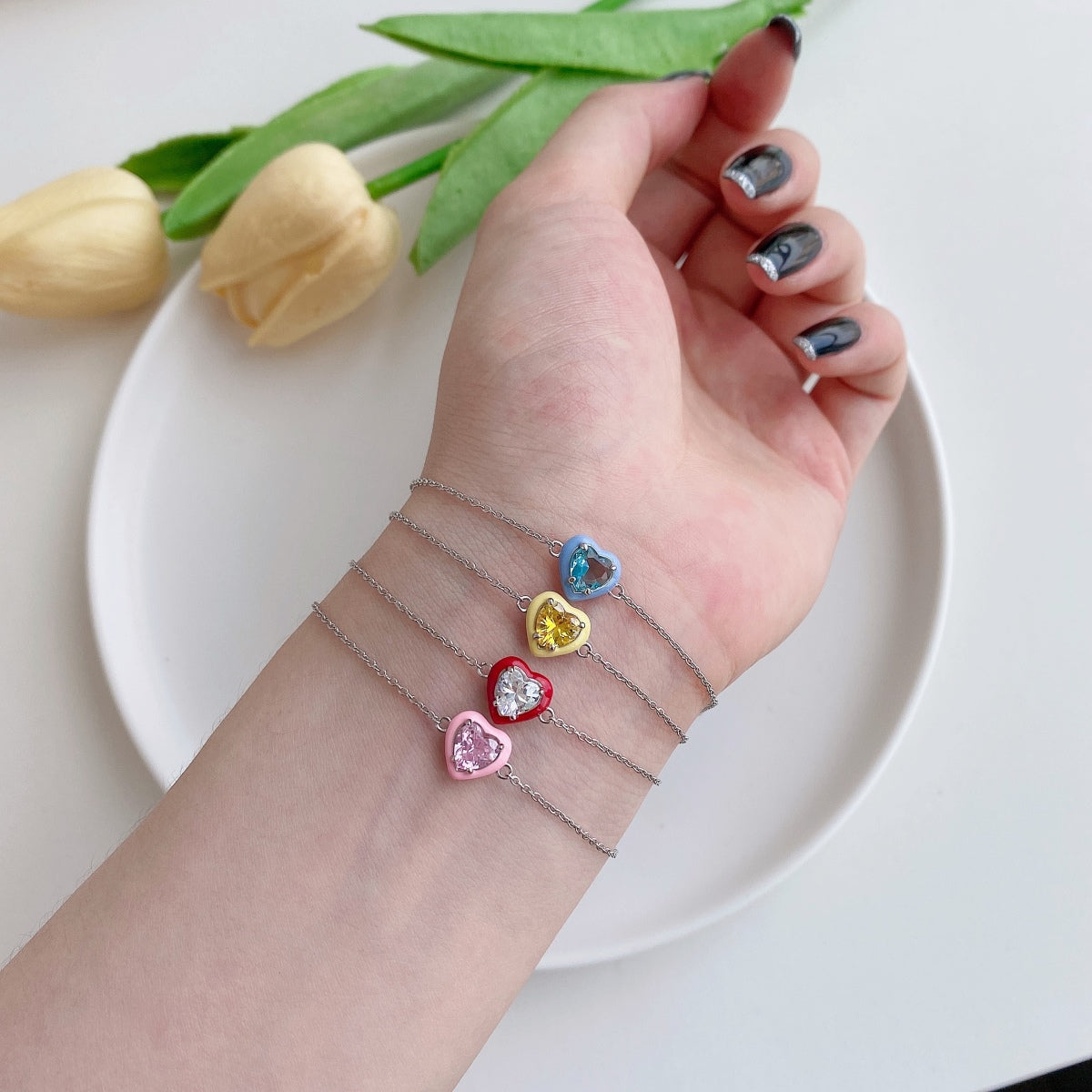 Angela Jewelry]Sparkling Romantic Heart Shape Lover Bracelet