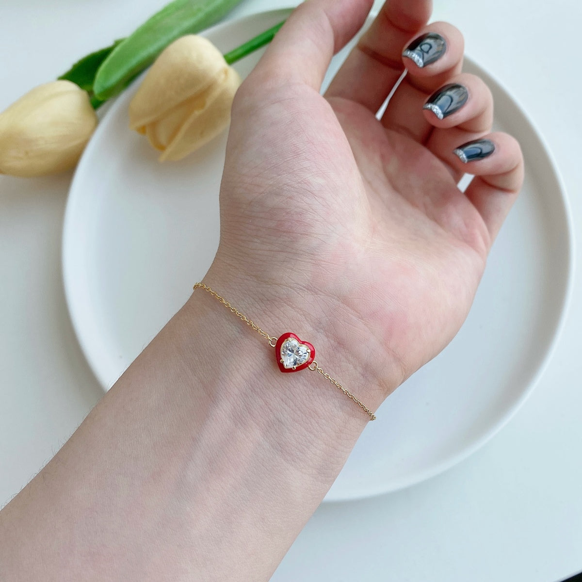 Angela Jewelry]Sparkling Romantic Heart Shape Lover Bracelet