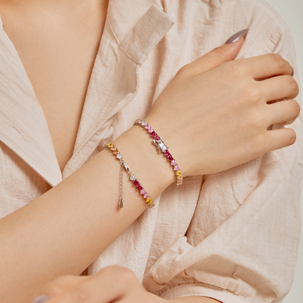 Angela Jewelry]Luxurious Colorful Romantic Heart Shape Lover Bracelet