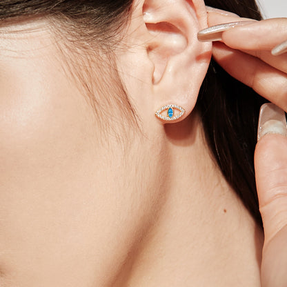 Angela Jewelry]Blue Devil Eyes Hollow Stud Earrings