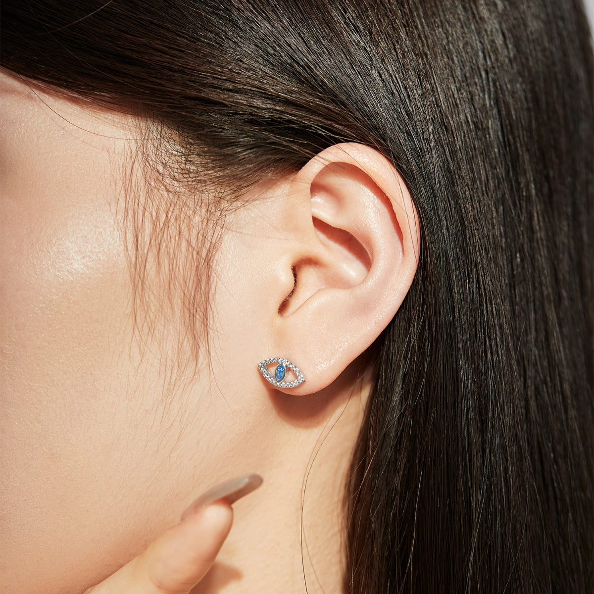 Angela Jewelry]Blue Devil Eyes Hollow Stud Earrings