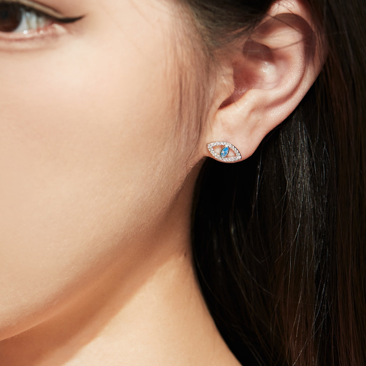 Angela Jewelry]Blue Devil Eyes Hollow Stud Earrings