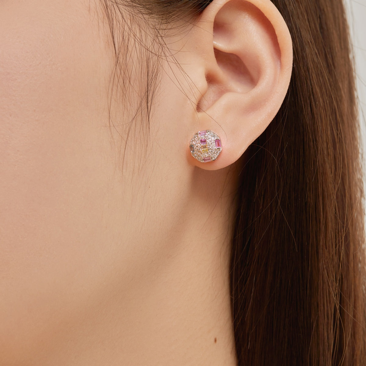 Angela Jewelry]Ornate Colorful Octagon Shape Daily Earrings