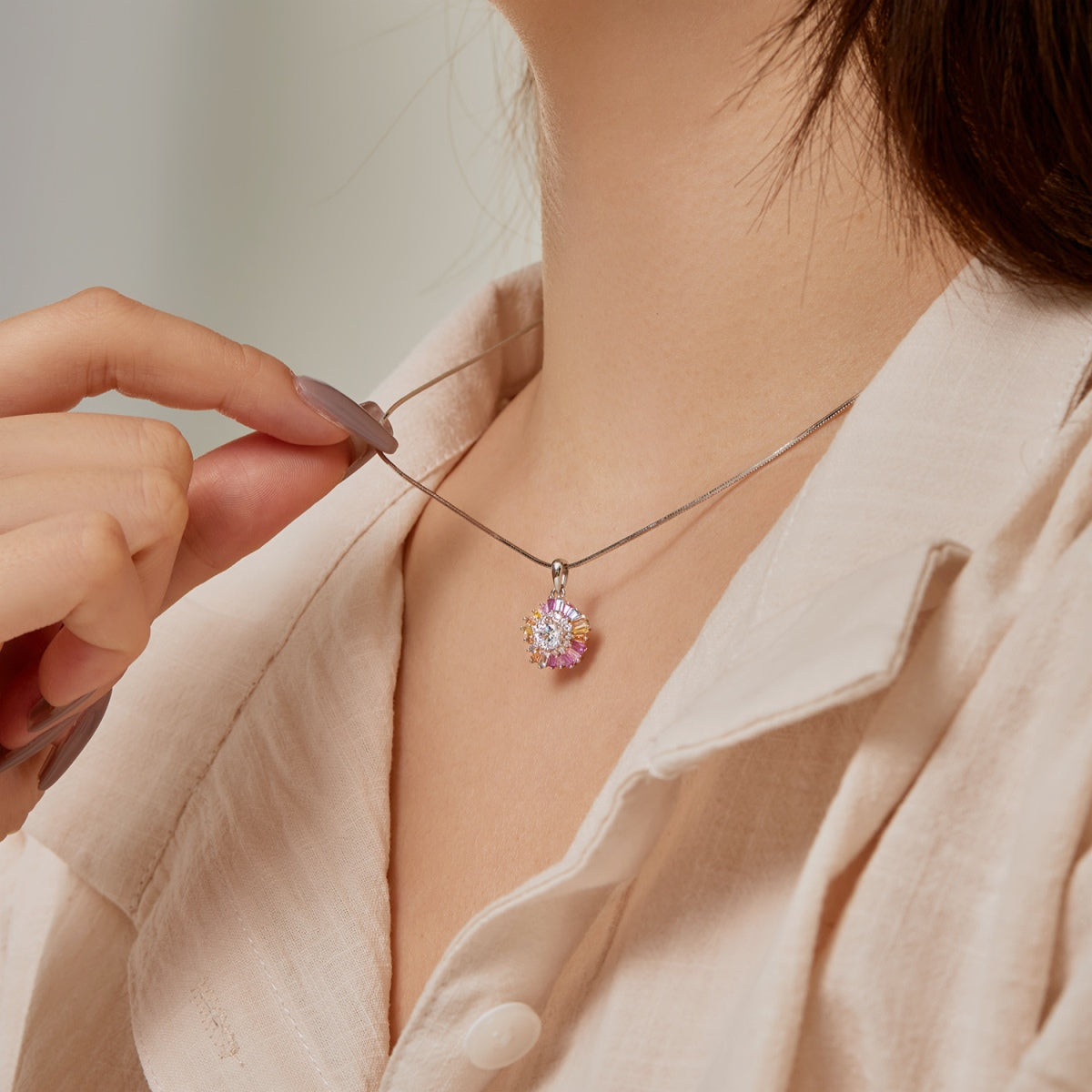 Angela Jewelry]Charming Flower Colorful Necklace