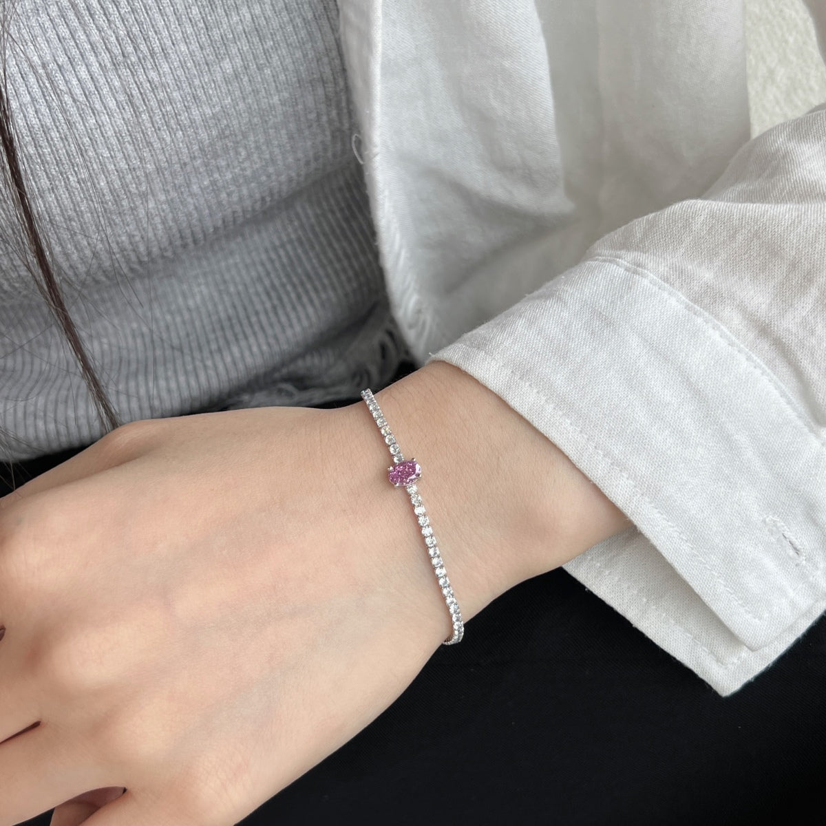 Angela Jewelry]0.75 Carat Exquisite Oval Cut Daily Bracelet