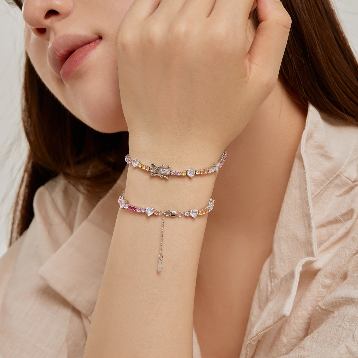 Angela Jewelry]Romantic Heart Shape Round Cut Lover Bracelet