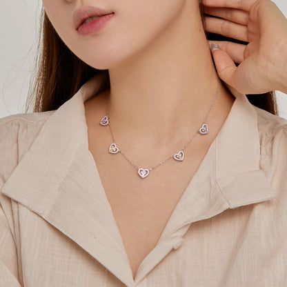 Angela Jewelry]Sparkling Five Heart Necklace
