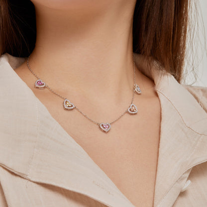 Angela Jewelry]Sparkling Five Heart Necklace