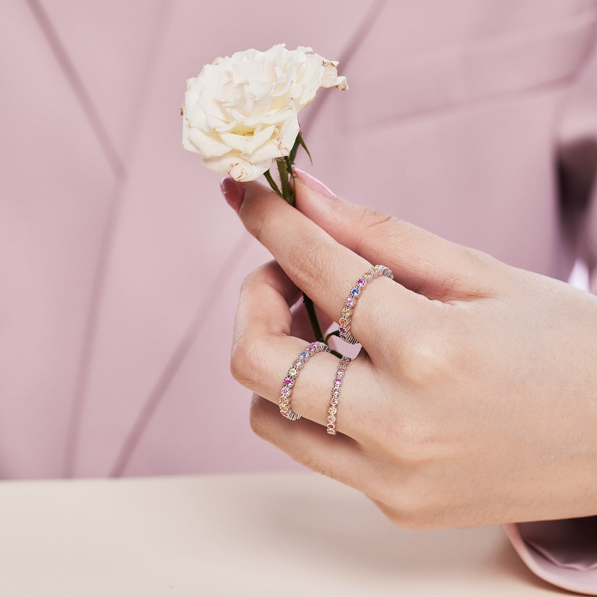 Angela Jewelry]Sparkling Colorful Round Cut Tennis Ring
