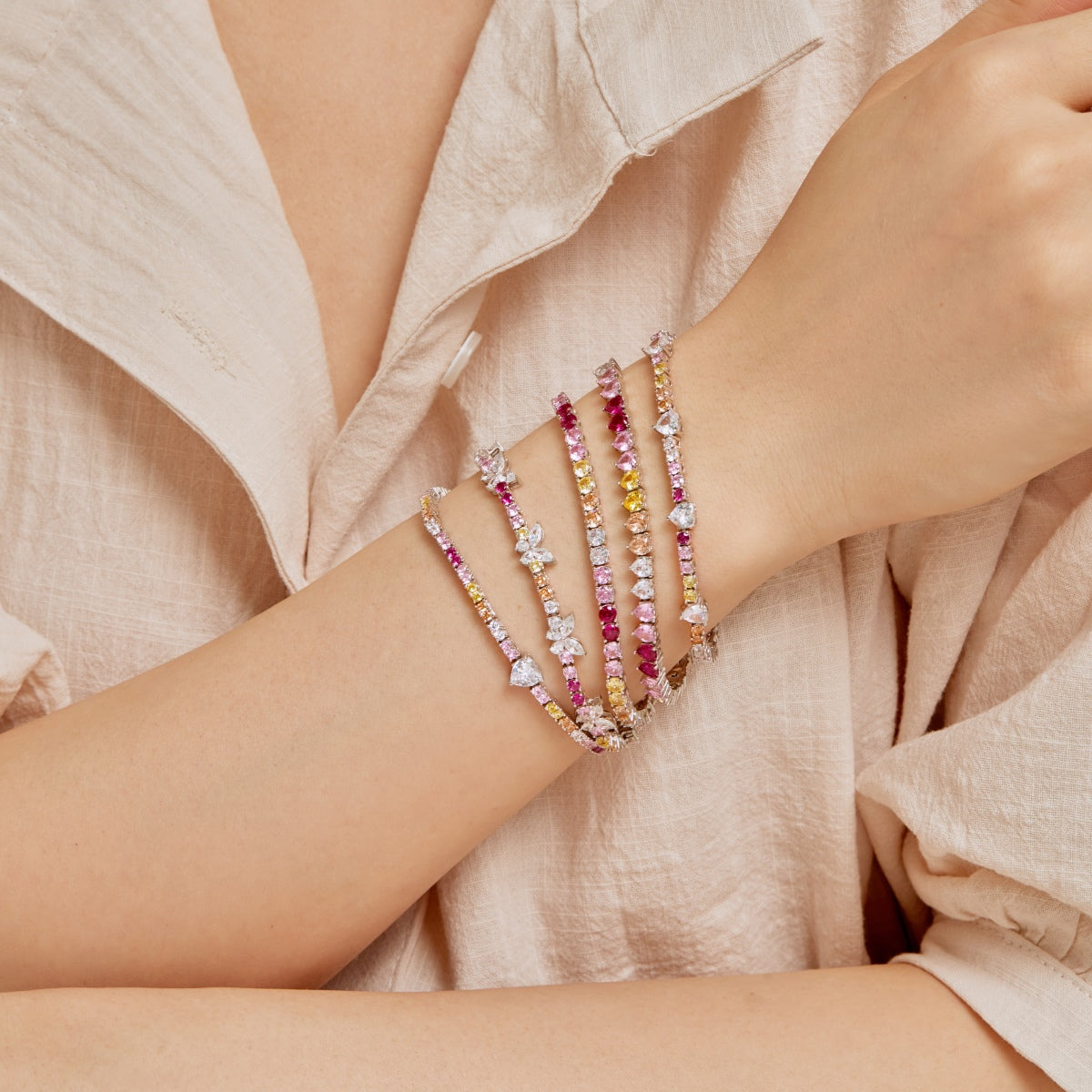 Angela Jewelry]Radiant Colorful Round Cut Tennis Bracelet