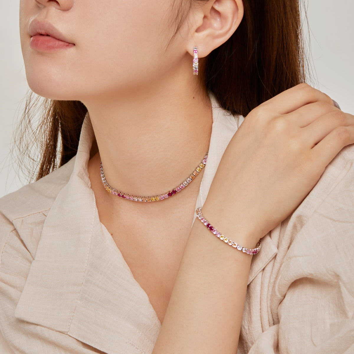 Angela Jewelry]Luxurious Colorful Romantic Heart Shape Lover Bracelet