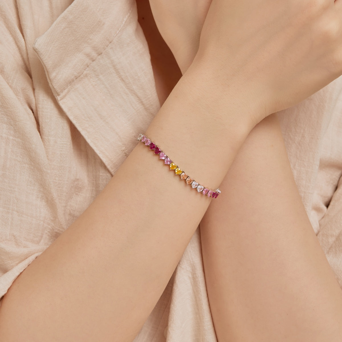 Angela Jewelry]Luxurious Colorful Romantic Heart Shape Lover Bracelet