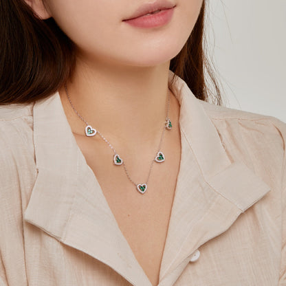 Angela Jewelry]Sparkling Five Heart Necklace