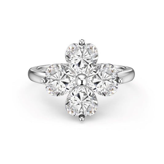 Angela Jewelry]Heart-shaped Four-Leaf Clover Ball Ring
