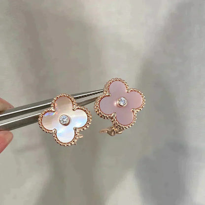[Angela Jewellery]CLOVER MEDIUM 1 MOTIFS  PINK MOP DIAMOND EARRINGS