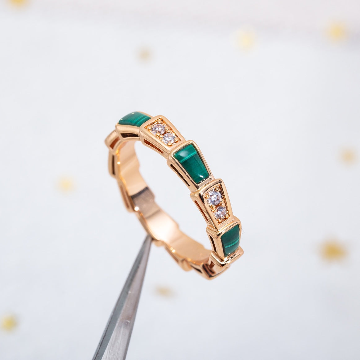 [Angela Jewellery]SERPENTI RING PINK GOLD MALACHITE DIAMOND 3MM