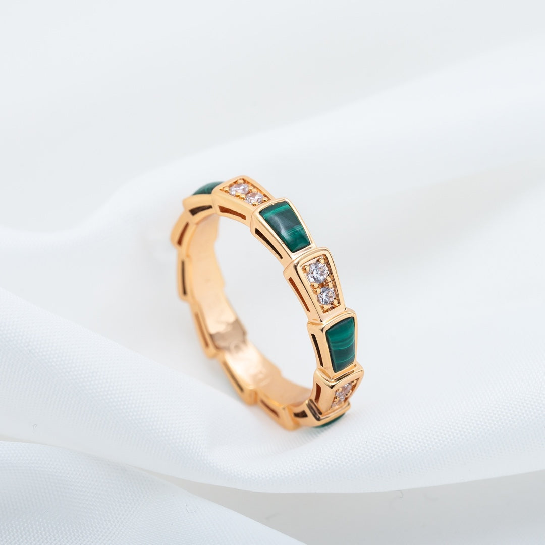 [Angela Jewellery]SERPENTI RING PINK GOLD MALACHITE DIAMOND 3MM