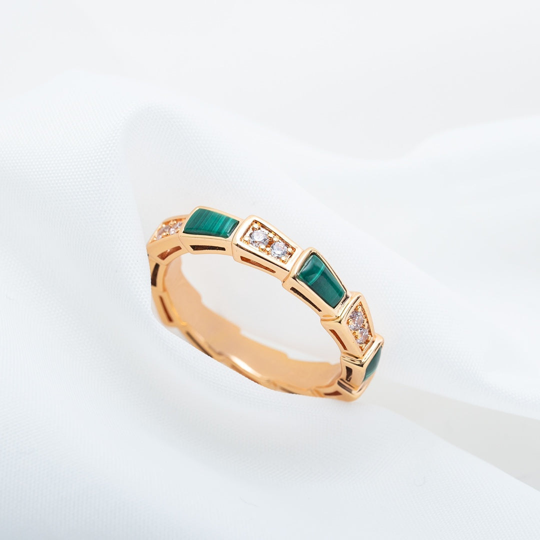 [Angela Jewellery]SERPENTI RING PINK GOLD MALACHITE DIAMOND 3MM