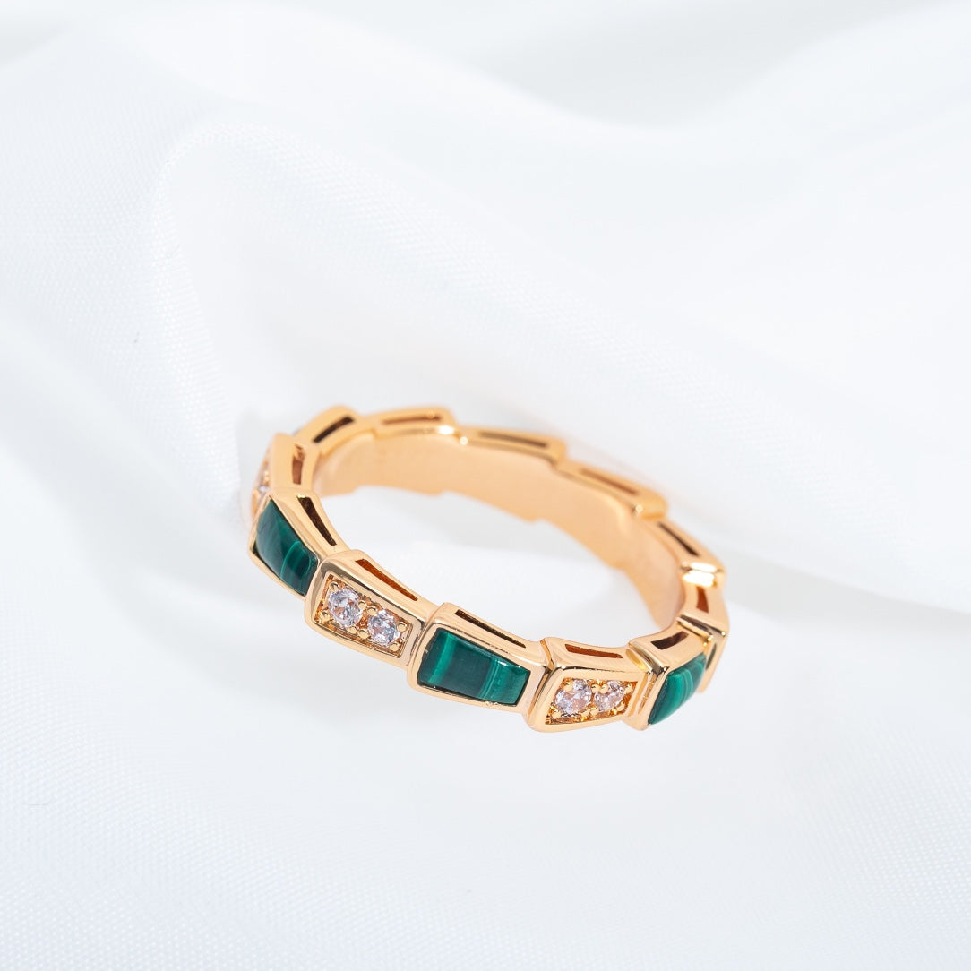 [Angela Jewellery]SERPENTI RING PINK GOLD MALACHITE DIAMOND 3MM