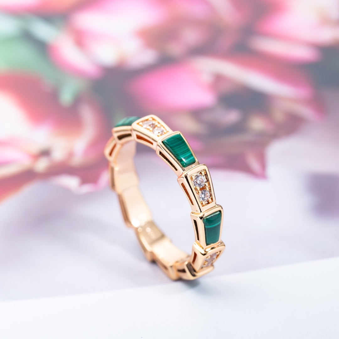 [Angela Jewellery]SERPENTI RING PINK GOLD MALACHITE DIAMOND 3MM