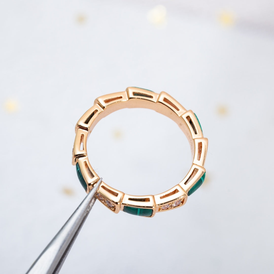 [Angela Jewellery]SERPENTI RING PINK GOLD MALACHITE DIAMOND 3MM