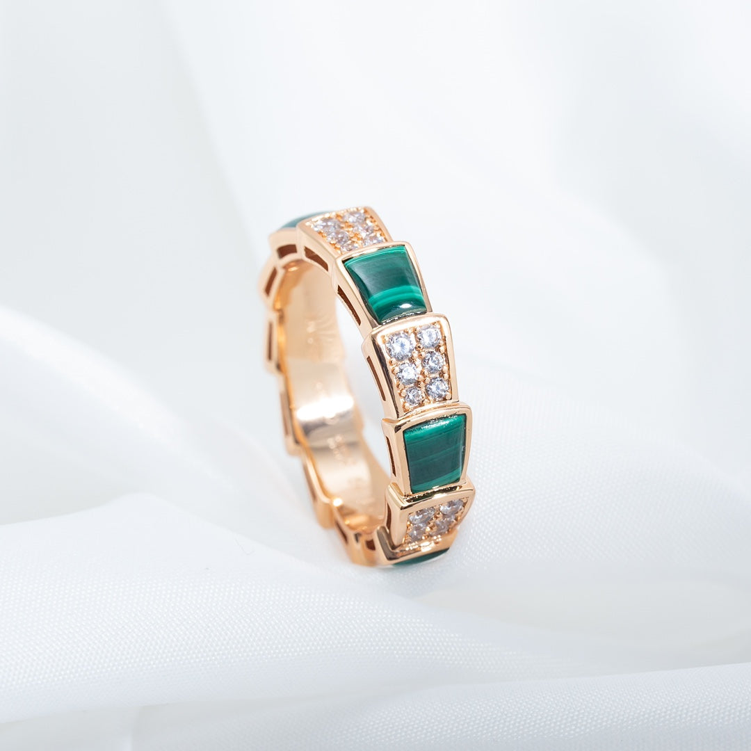 [Angela Jewellery]SERPENTI RING PINK GOLD MALACHITE DIAMOND PAVED 4MM