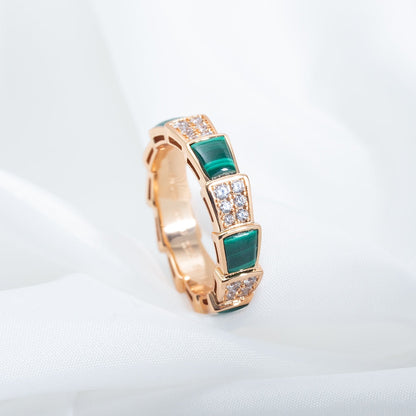 [Angela Jewellery]SERPENTI RING PINK GOLD MALACHITE DIAMOND PAVED 4MM