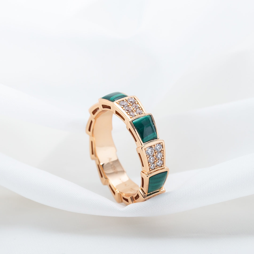 [Angela Jewellery]SERPENTI RING PINK GOLD MALACHITE DIAMOND PAVED 4MM