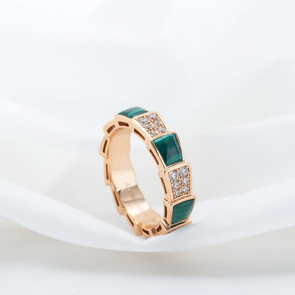 [Angela Jewellery]SERPENTI RING PINK GOLD MALACHITE DIAMOND PAVED 4MM