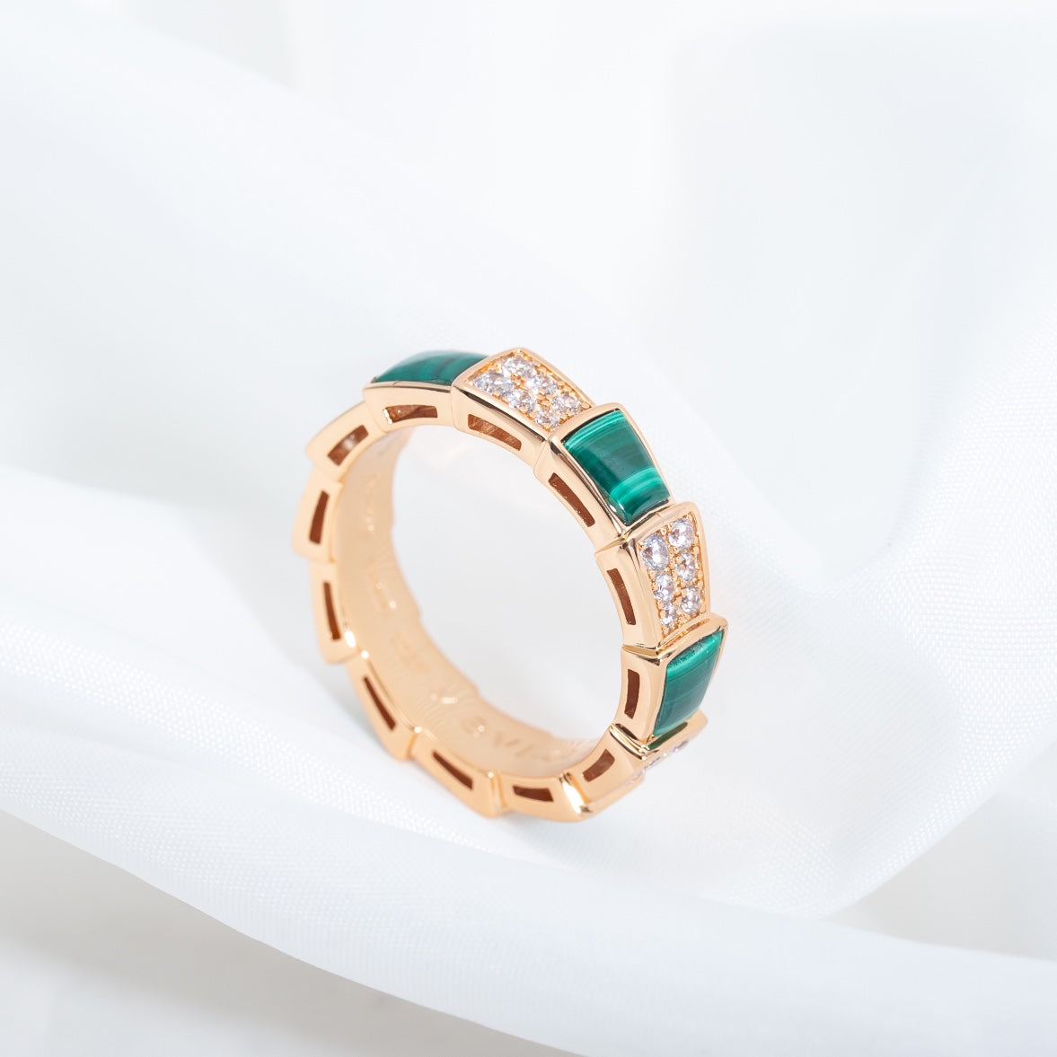 [Angela Jewellery]SERPENTI RING PINK GOLD MALACHITE DIAMOND PAVED 4MM