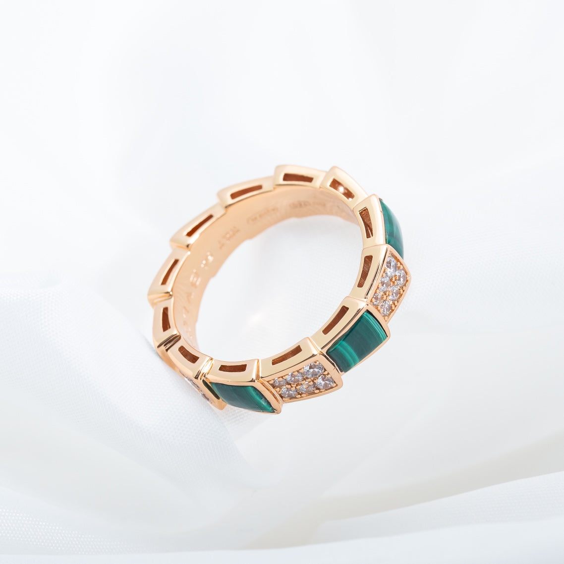 [Angela Jewellery]SERPENTI RING PINK GOLD MALACHITE DIAMOND PAVED 4MM