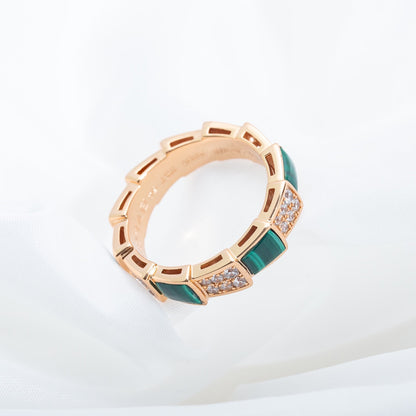 [Angela Jewellery]SERPENTI RING PINK GOLD MALACHITE DIAMOND PAVED 4MM