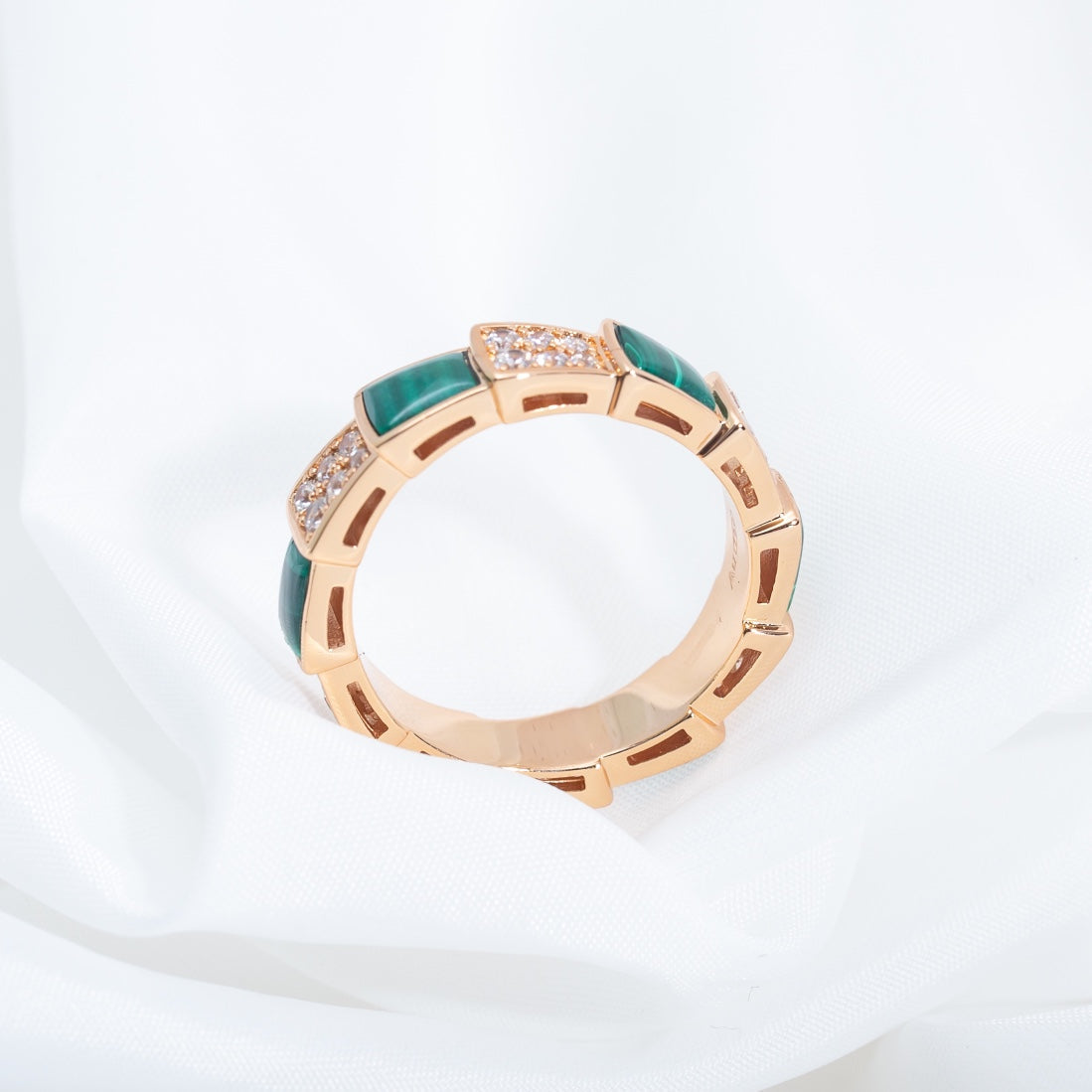 [Angela Jewellery]SERPENTI RING PINK GOLD MALACHITE DIAMOND PAVED 4MM