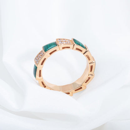 [Angela Jewellery]SERPENTI RING PINK GOLD MALACHITE DIAMOND PAVED 4MM