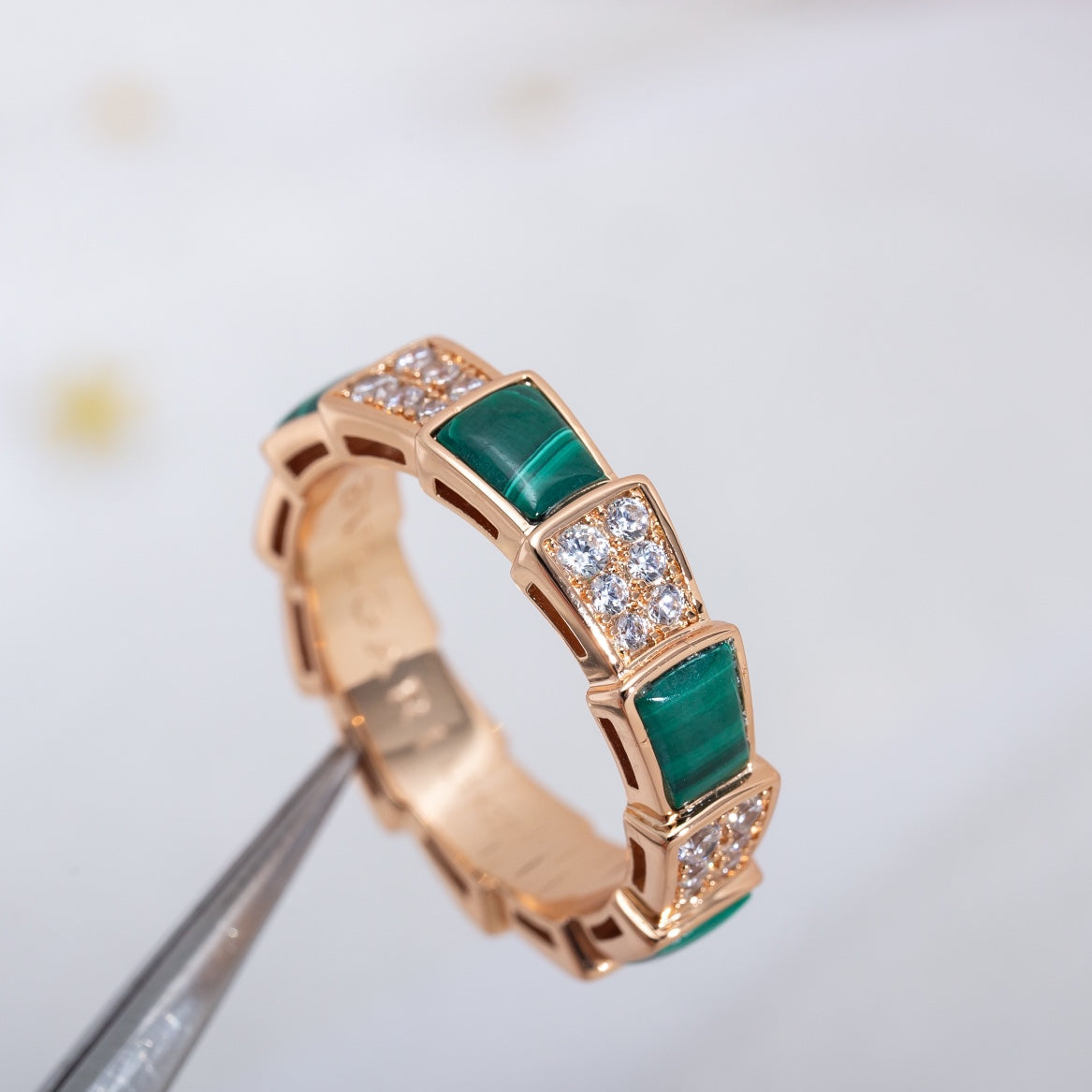 [Angela Jewellery]SERPENTI RING PINK GOLD MALACHITE DIAMOND PAVED 4MM