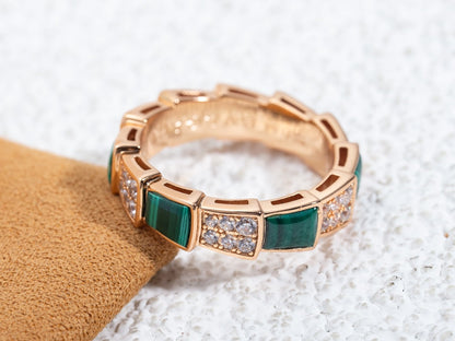 [Angela Jewellery]SERPENTI RING PINK GOLD MALACHITE DIAMOND PAVED 4MM