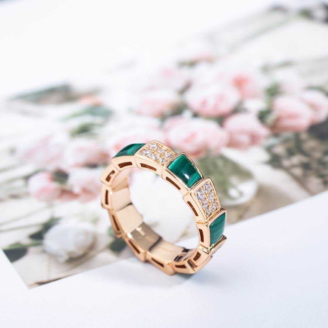 [Angela Jewellery]SERPENTI RING PINK GOLD MALACHITE DIAMOND PAVED 4MM
