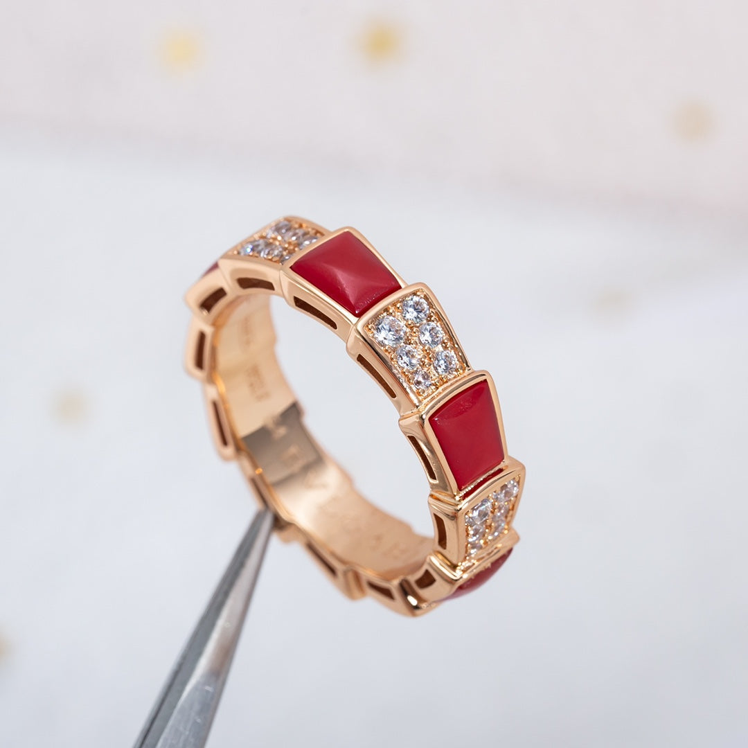 [Angela Jewellery]SERPENTI RING PINK GOLD CARNELIAN DIAMOND PAVED 4MM