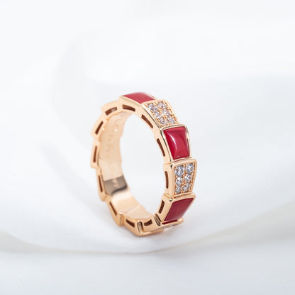 [Angela Jewellery]SERPENTI RING PINK GOLD CARNELIAN DIAMOND PAVED 4MM