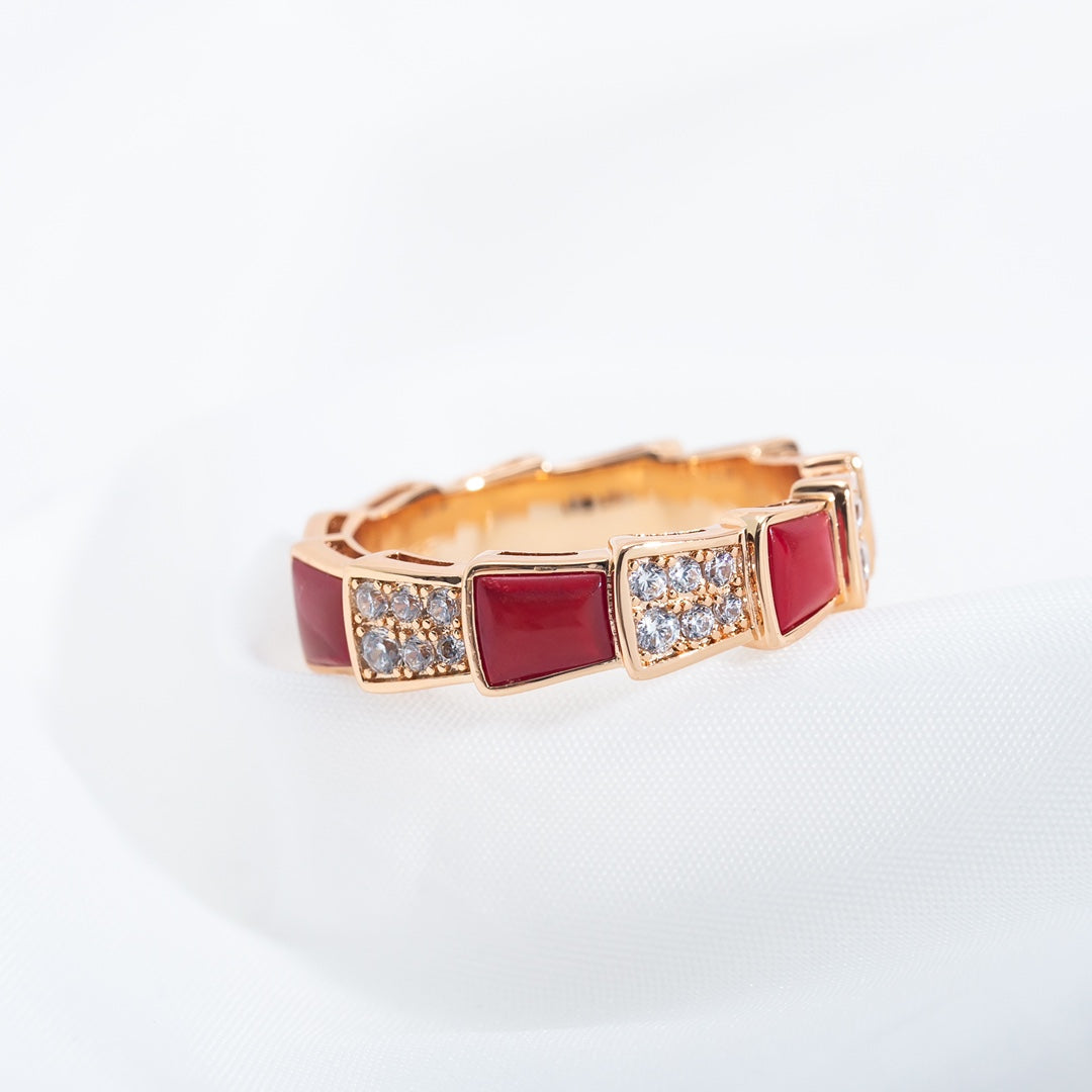 [Angela Jewellery]SERPENTI RING PINK GOLD CARNELIAN DIAMOND PAVED 4MM