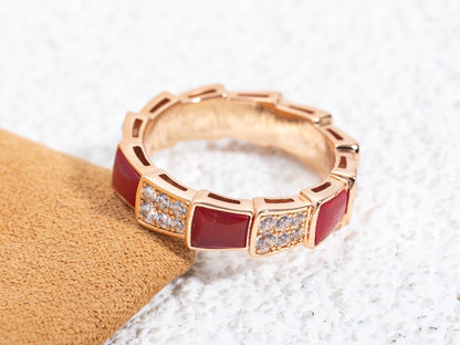 [Angela Jewellery]SERPENTI RING PINK GOLD CARNELIAN DIAMOND PAVED 4MM